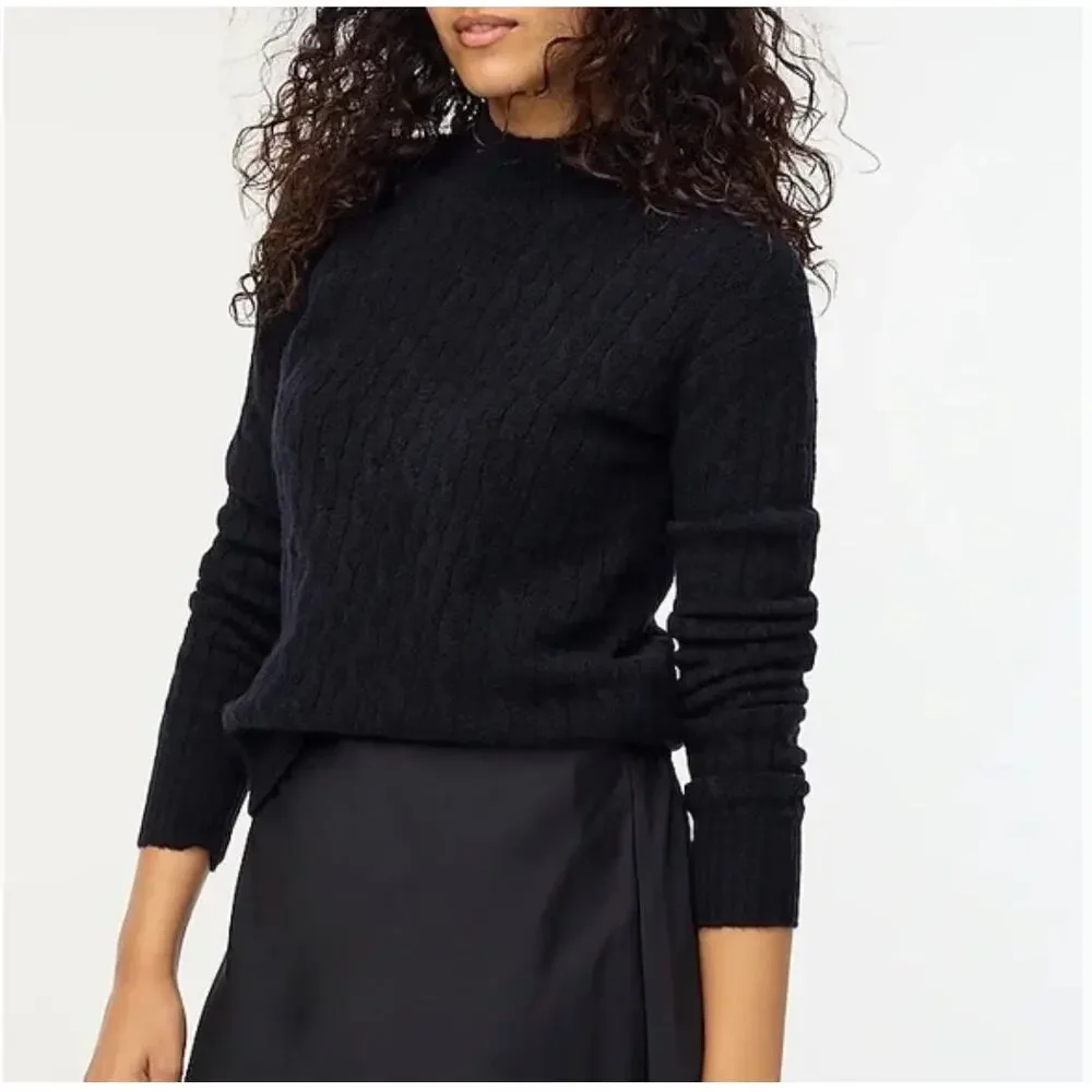 J. Crew Women's Black Cable-Knit Crewneck Sweater